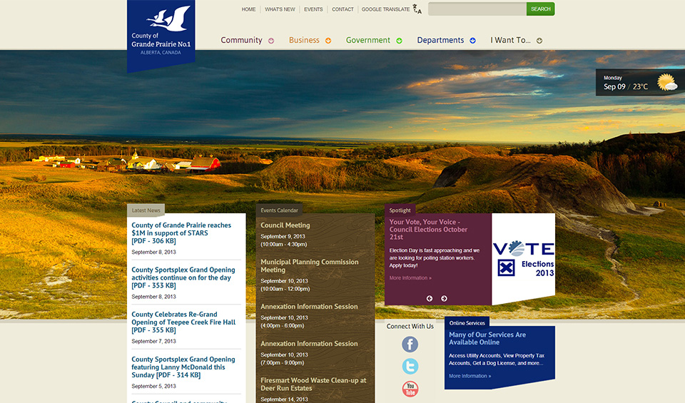 County of Grande Prairie No. 1 home page screenshot