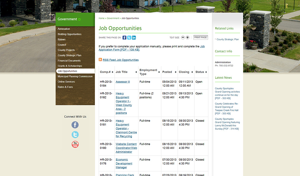 County of Grande Prairie No. 1 jobs page screenshot