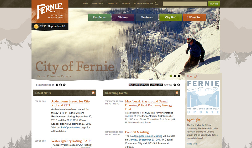 City of Fernie home page screenshot