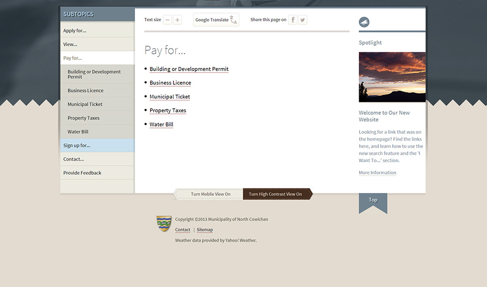 North Cowichan I Want To page screenshot
