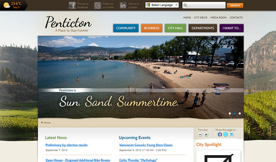 Penticton home page screenshot