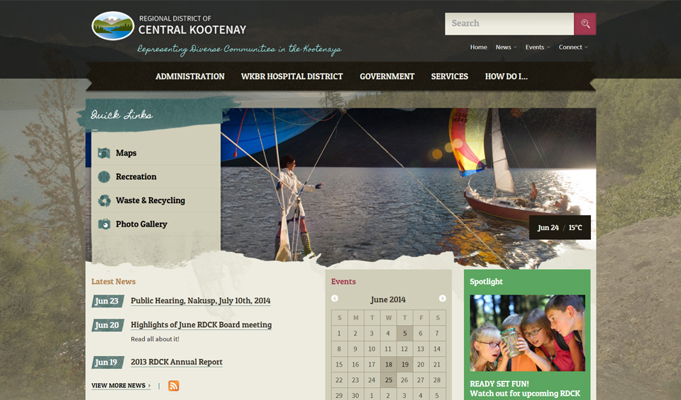 Regional District of Central Kootenay home page screenshot