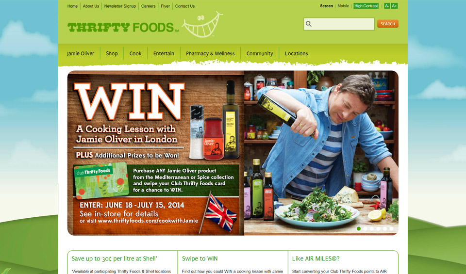Thrifty Foods home page screenshot